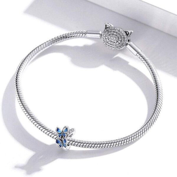 Solid 925 Sterling Silver Twin Blue Inlay Butterfly Pandora Inspired Charm - Image 2
