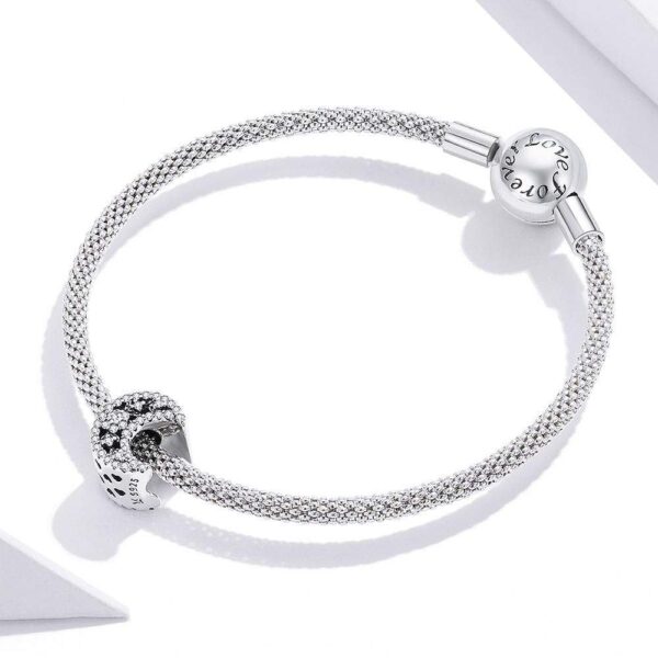 Solid 925 Sterling Silver Crescent Moon Crystals Pandora Inspired Charm - Image 2