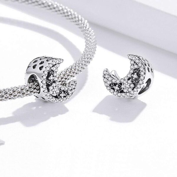 Solid 925 Sterling Silver Crescent Moon Crystals Pandora Inspired Charm - Image 3