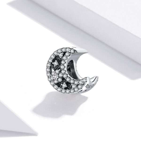 Solid 925 Sterling Silver Crescent Moon Crystals Pandora Inspired Charm - Image 4