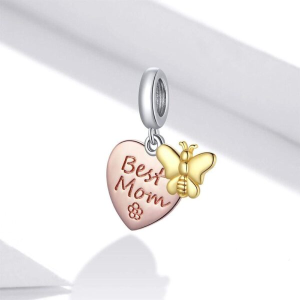 Solid 925 Sterling Silver Best Mom Heart and Butterfly Pandora Inspired Charm - Image 5