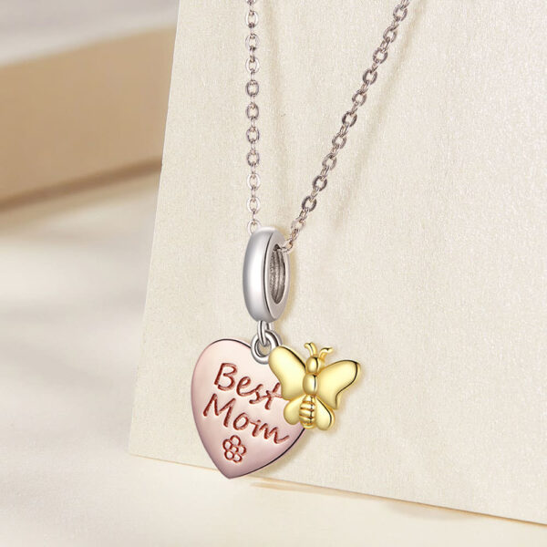 Solid 925 Sterling Silver Best Mom Heart and Butterfly Pandora Inspired Charm - Image 4