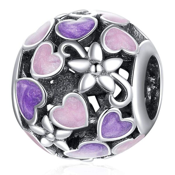 Solid 925 Sterling Silver Dual Tone Heart Shape Pandora Inspired charm