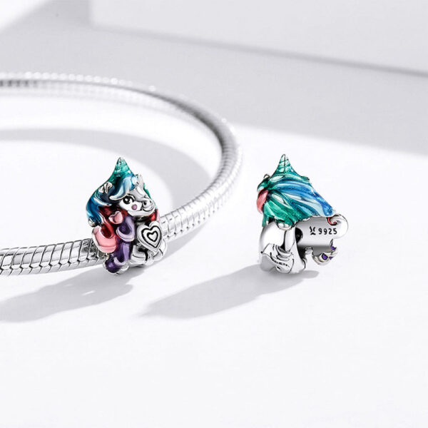 Solid 925 Sterling Silver Giddy Rainbow Unicorn Pandora Inspired Bead Charm - Image 2