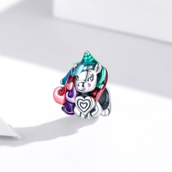 Solid 925 Sterling Silver Giddy Rainbow Unicorn Pandora Inspired Bead Charm - Image 4
