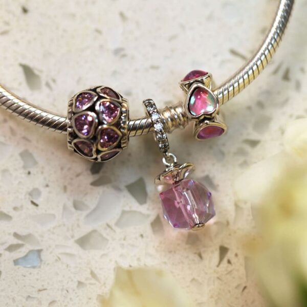 Solid 925 Signature Silver Puffy Hearts Charm - Image 7
