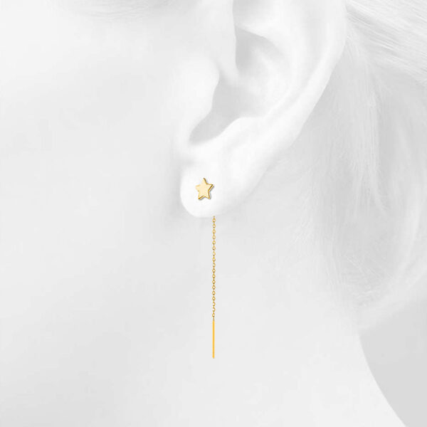 Solid 925 Sterling Gold Star Threader Earrings - Image 3