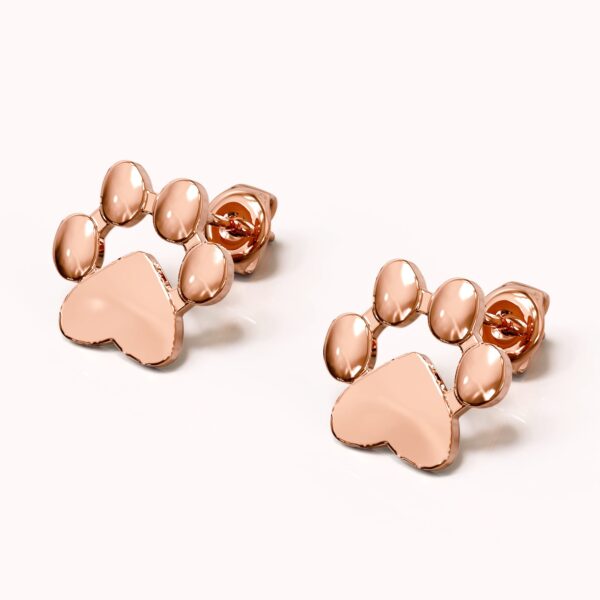 Solid 925 Sterling Silver Animal Paw Print Rose Gold Stud Earrings - Image 2