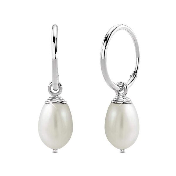 Solid 925 Sterling Silver Raindrop Pearl Hoop Earrings