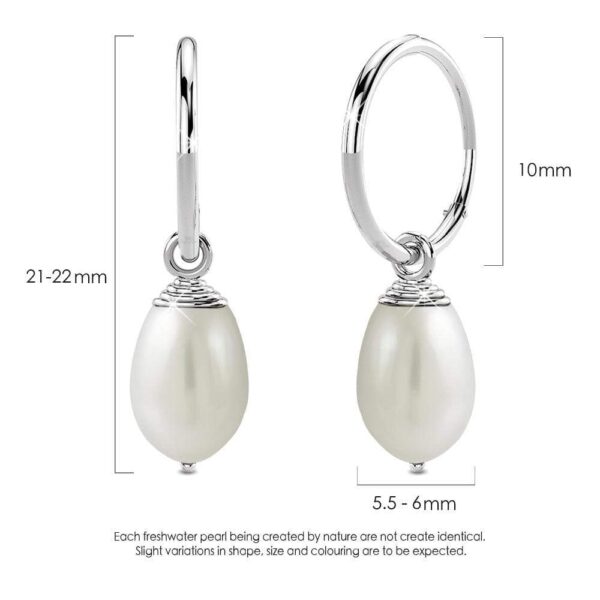 Solid 925 Sterling Silver Raindrop Pearl Hoop Earrings - Image 2