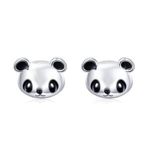 Solid 925 Sterling Silver Panda Face Earrings