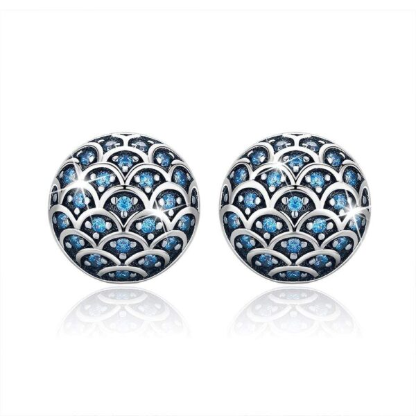 Solid 925 Sterling Silver Blue Mermaid Scale Earrings