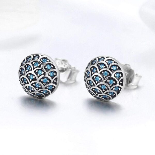 Solid 925 Sterling Silver Blue Mermaid Scale Earrings - Image 2