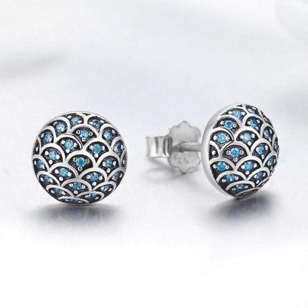 Solid 925 Sterling Silver Blue Mermaid Scale Earrings - Image 3