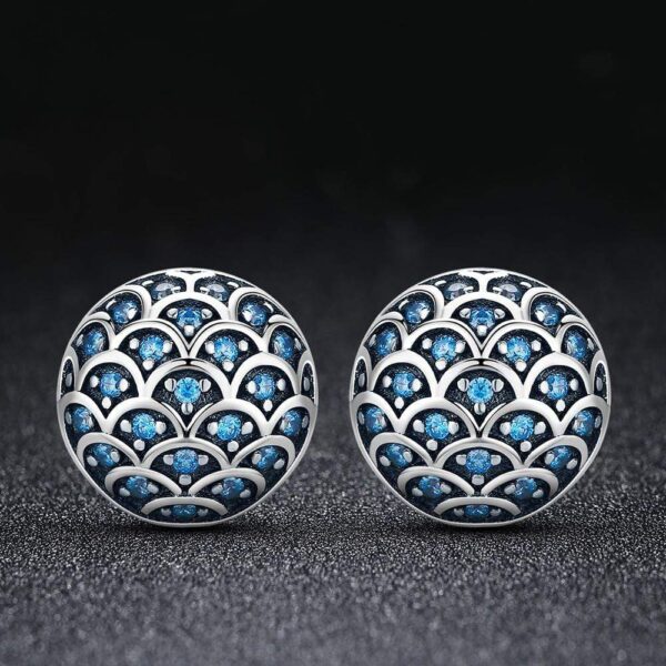 Solid 925 Sterling Silver Blue Mermaid Scale Earrings - Image 4