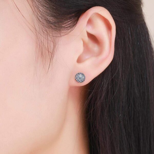 Solid 925 Sterling Silver Blue Mermaid Scale Earrings - Image 5