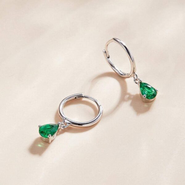 Solid 925 Sterling Silver Emerald Green Crystal Drop Earrings - Image 2