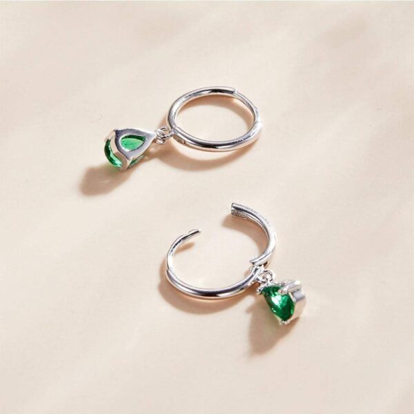 Solid 925 Sterling Silver Emerald Green Crystal Drop Earrings - Image 3