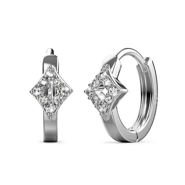 Solid 925 Sterling Silver Cubic Zirconia Diamond Shaped Hoop Earrings