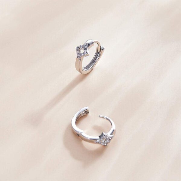 Solid 925 Sterling Silver Cubic Zirconia Diamond Shaped Hoop Earrings - Image 2