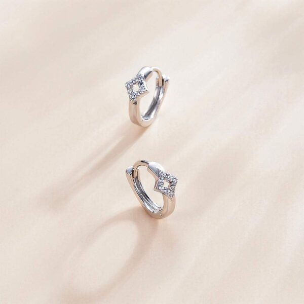 Solid 925 Sterling Silver Cubic Zirconia Diamond Shaped Hoop Earrings - Image 3