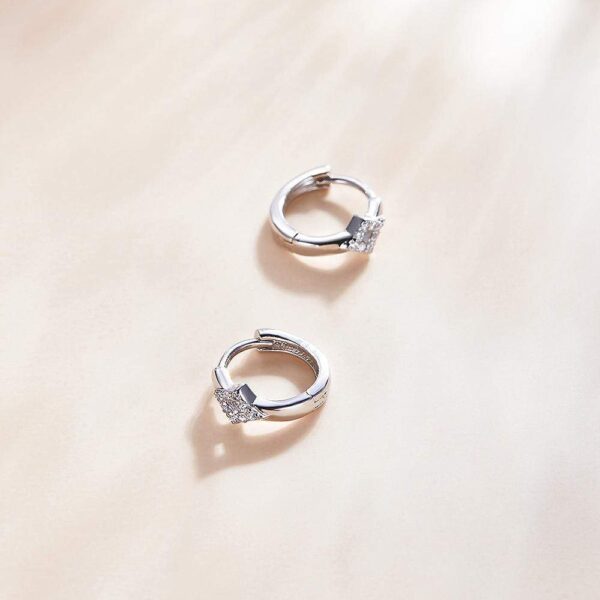 Solid 925 Sterling Silver Cubic Zirconia Diamond Shaped Hoop Earrings - Image 4