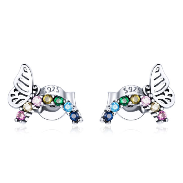 Solid 925 Sterling Silver Multicoloured Butterfly Stud Earrings