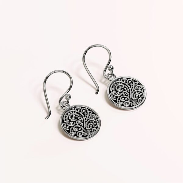 Solid 925 Signature Silver Petrified Garden Filigree Hook Earrings - Image 2