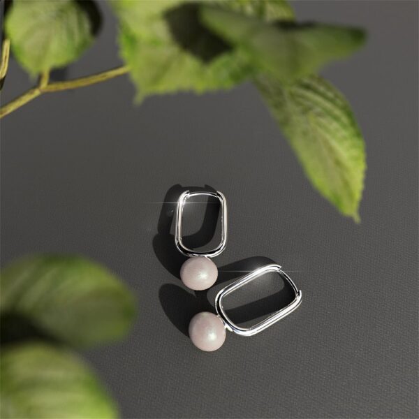 Solid 925 Signature Silver Mathilda Pearl Huggie Earrings - Image 3