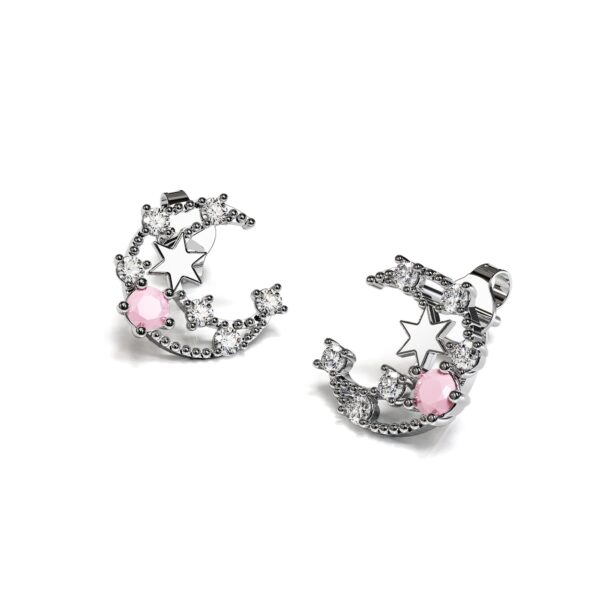 Solid 925 Signature Silver MoonStar Celestial Stud Earrings - Image 3