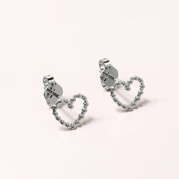 Solid 925 Signature Silver Iron Heart Open Stud Earrings - Image 2