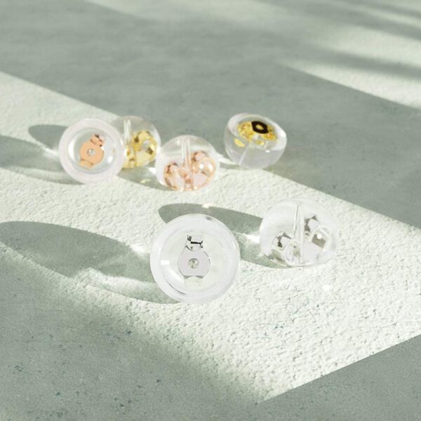 Domed Silicone Butterfly Back Solid 925 Sterling Silver Inserts for Stud Earrings - Image 2