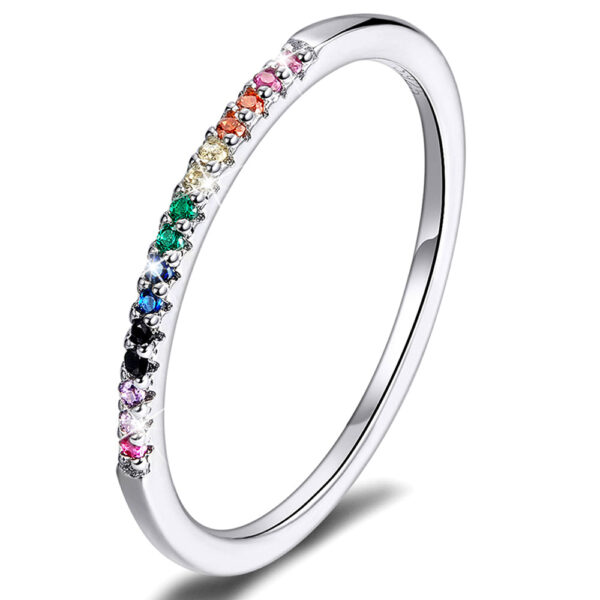 Solid 925 Sterling Silver Rainbow Colourful Casual Ring