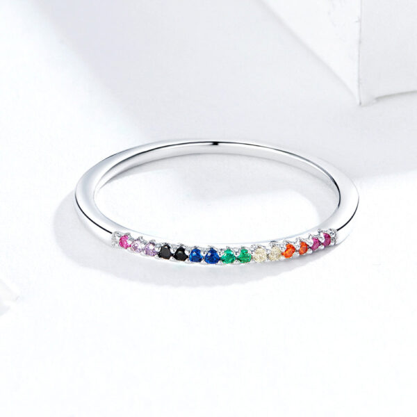 Solid 925 Sterling Silver Rainbow Colourful Casual Ring