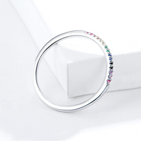 Solid 925 Sterling Silver Rainbow Colourful Casual Ring