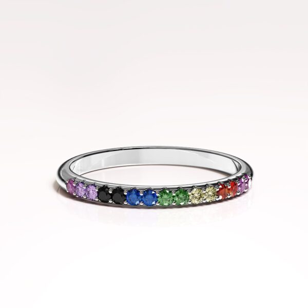 Solid 925 Sterling Silver Rainbow Colourful Casual Ring