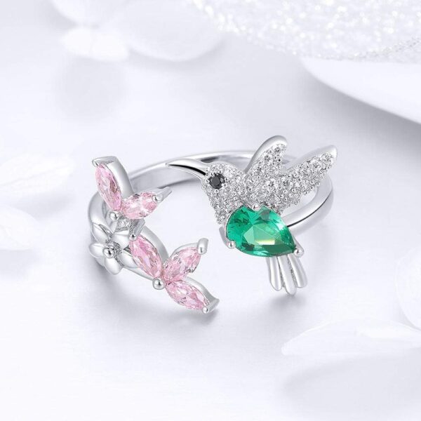 Solid 925 Sterling Silver Humming Bird Adjustable Fashion Ring - Image 2