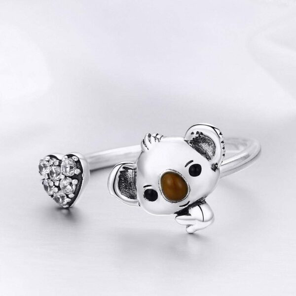Solid 925 Sterling Silver Big Head Baby Koala Adjustable Fashion Ring - Image 2