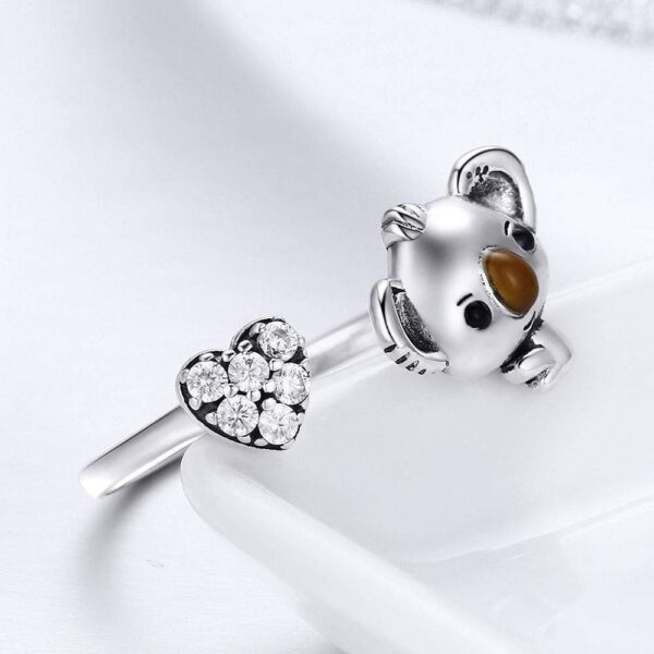 Solid 925 Sterling Silver Big Head Baby Koala Adjustable Fashion Ring - Image 3