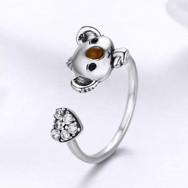 Solid 925 Sterling Silver Big Head Baby Koala Adjustable Fashion Ring - Image 4
