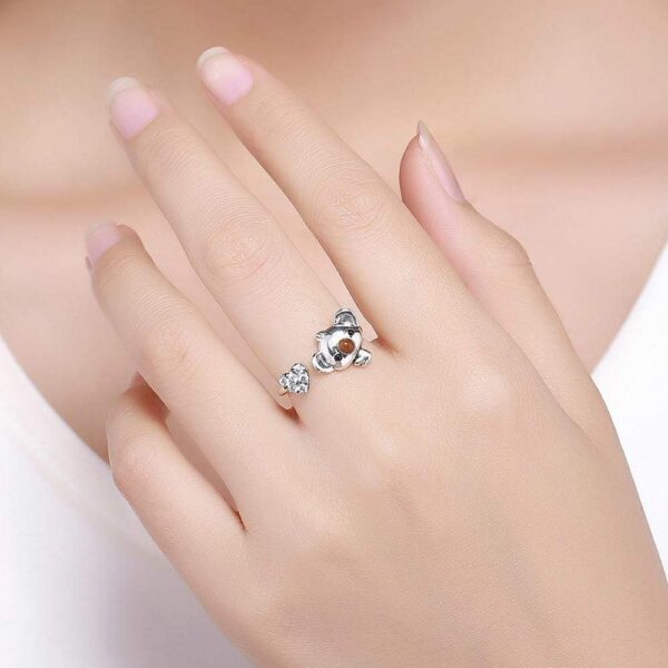 Solid 925 Sterling Silver Big Head Baby Koala Adjustable Fashion Ring - Image 5