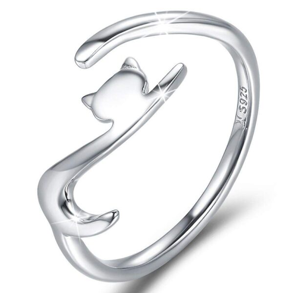 Solid 925 Sterling Silver Cat Stretch Adjustable Fashion Ring
