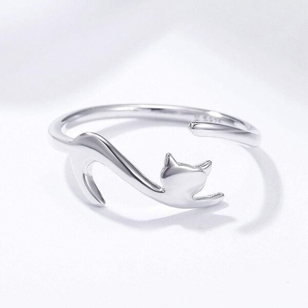 Solid 925 Sterling Silver Cat Stretch Adjustable Fashion Ring - Image 2
