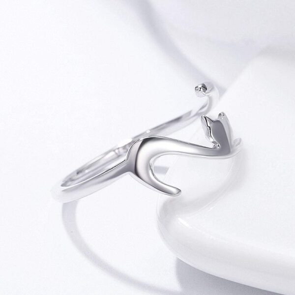 Solid 925 Sterling Silver Cat Stretch Adjustable Fashion Ring - Image 3