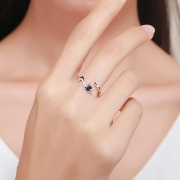 Solid 925 Sterling Silver Cat Stretch Adjustable Fashion Ring - Image 4