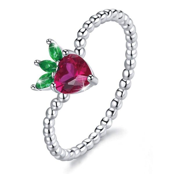 Solid 925 Sterling Silver Strawberry Ball Chain Ring