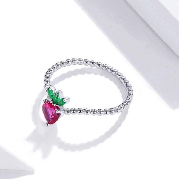 Solid 925 Sterling Silver Strawberry Ball Chain Ring
