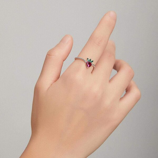 Solid 925 Sterling Silver Strawberry Ball Chain Ring