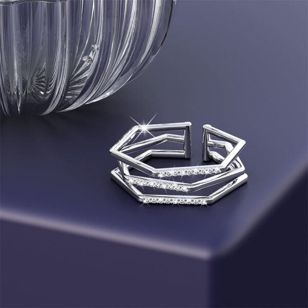 Solid 925 Sterling Silver Clara Geometric Angular Adjustable Stacking Ring - Image 3