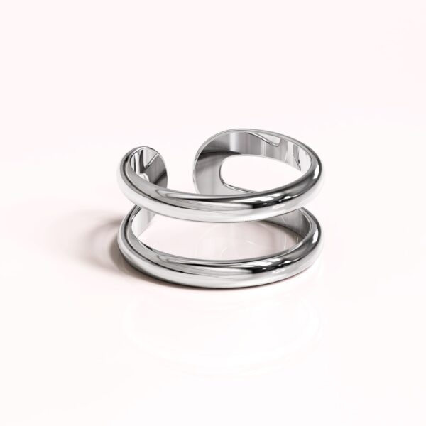 Solid 925 Sterling Silver Duo Band Adjustable Ring - Image 3